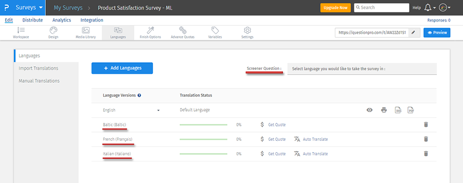 Multilingual Surveys | Languages - How to? | SurveyAnalytics Help Document